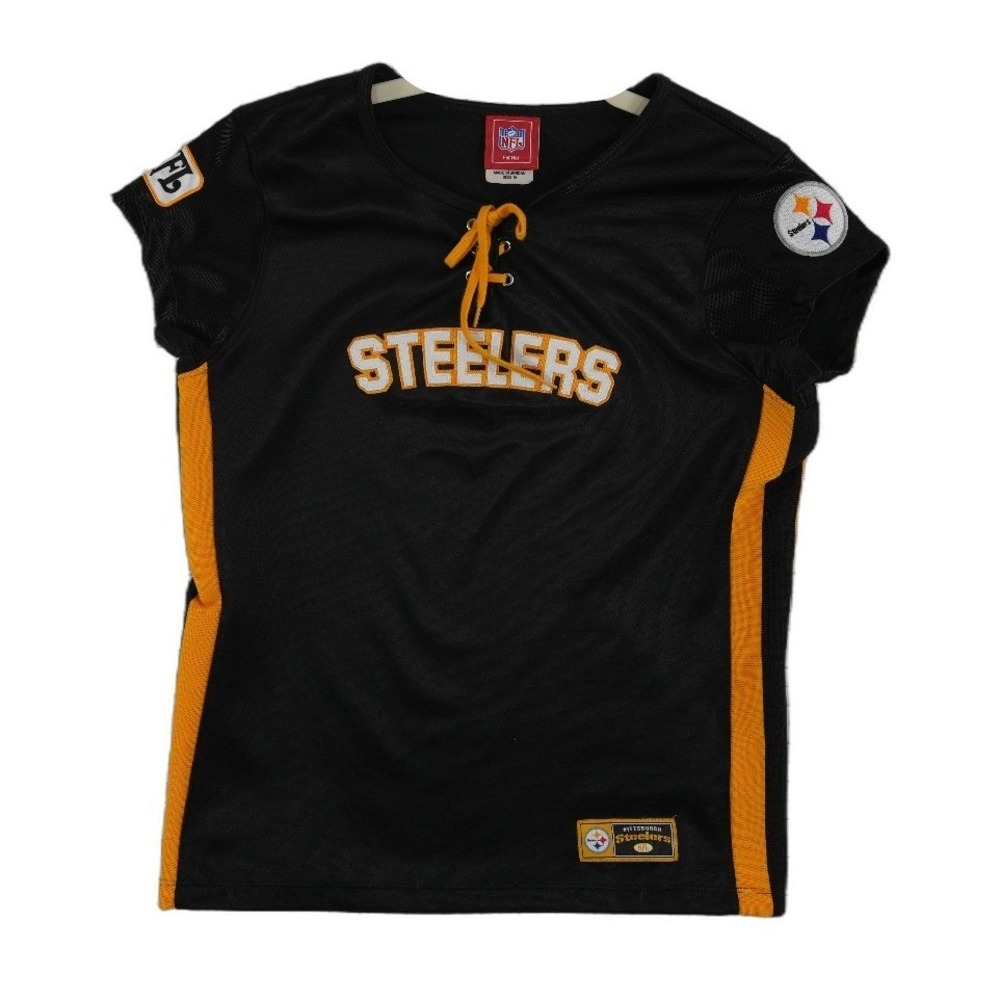 NFL For Her Pittsburgh Steelers Jersey Women's Size Medium Black Mesh Lace Up